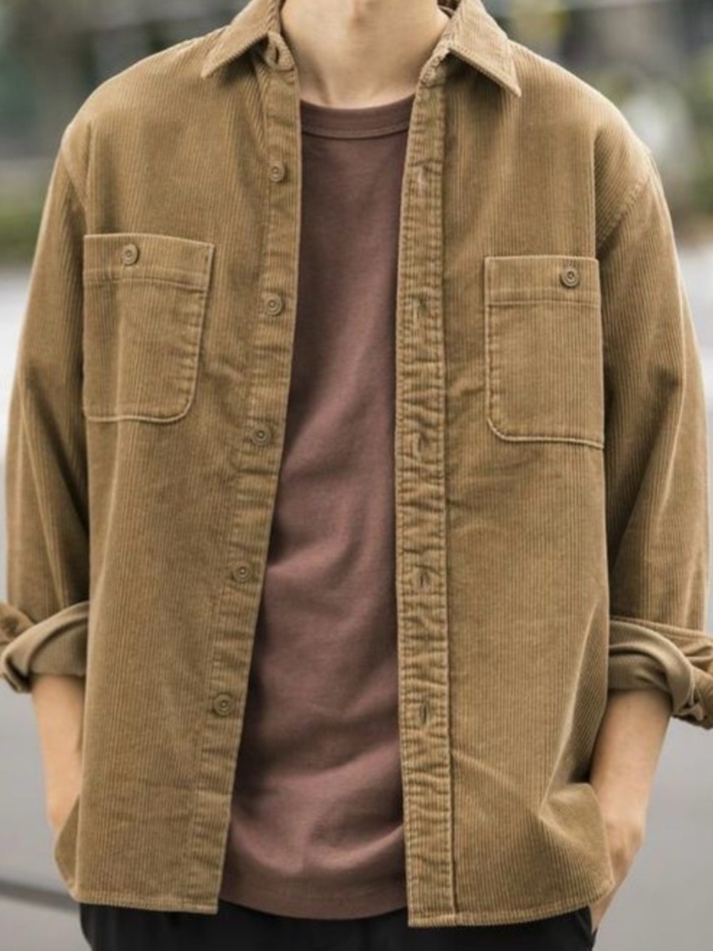 Uniqlo Corduroy Shirt Jacket in Beige
